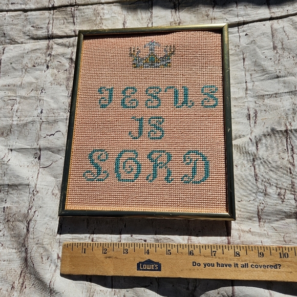 Crossstitch Jesus Is Lord Gold Framed Art - Picture 2 of 7
